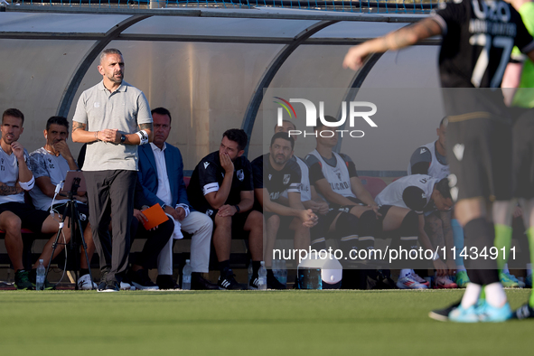 Rui Borges, head coach of Vitoria SC, is gesturing during the UEFA Europa Conference League, Second Qualifying Round, 1st Leg soccer match b...