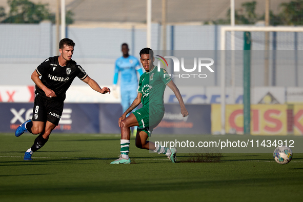 Tomas Handel (L) of Vitoria SC is in action during the UEFA Europa Conference League, Second Qualifying Round, 1st Leg soccer match between...