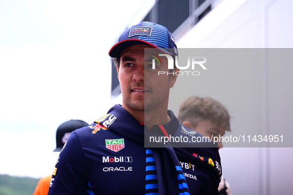 Sergio Perez of Red Bull Racing Honda is arriving into the paddock after the race of the Belgian GP, the 14th race of the Formula 1 World Ch...