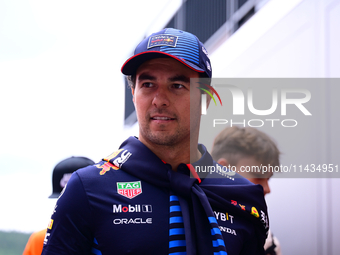 Sergio Perez of Red Bull Racing Honda is arriving into the paddock after the race of the Belgian GP, the 14th race of the Formula 1 World Ch...