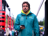 Fernando Alonso of Aston Martin Cognizant F1 Team is arriving in the paddock after the race of the Belgian GP, the 14th race of the Formula...