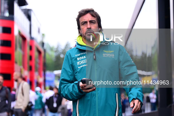 Fernando Alonso of Aston Martin Cognizant F1 Team is arriving in the paddock after the race of the Belgian GP, the 14th race of the Formula...