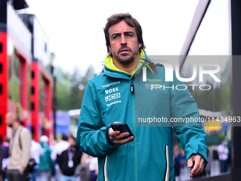 Fernando Alonso of Aston Martin Cognizant F1 Team is arriving in the paddock after the race of the Belgian GP, the 14th race of the Formula...