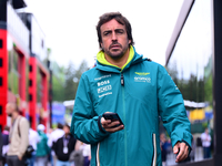 Fernando Alonso of Aston Martin Cognizant F1 Team is arriving in the paddock after the race of the Belgian GP, the 14th race of the Formula...