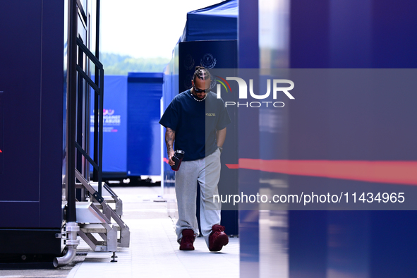 Lewis Hamilton of Mercedes-AMG Petronas F1 Team is arriving into the paddock after the race of the Belgian GP, the 14th race of the Formula...