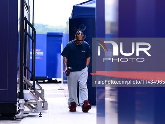 Lewis Hamilton of Mercedes-AMG Petronas F1 Team is arriving into the paddock after the race of the Belgian GP, the 14th race of the Formula...