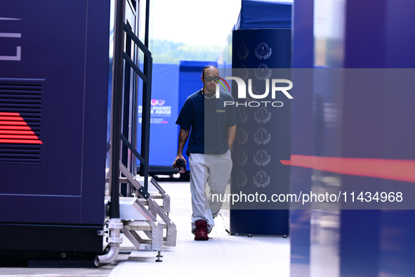 Lewis Hamilton of Mercedes-AMG Petronas F1 Team is arriving into the paddock after the race of the Belgian GP, the 14th race of the Formula...