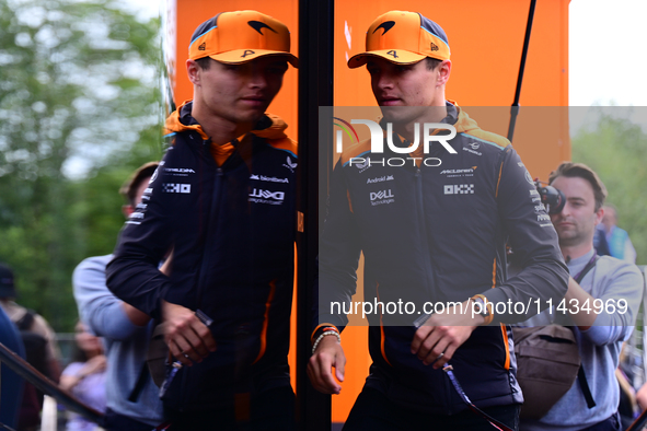 Lando Norris of the McLaren F1 Team is arriving into the paddock after the race of the Belgian GP, the 14th race of the Formula 1 World Cham...