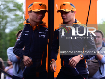 Lando Norris of the McLaren F1 Team is arriving into the paddock after the race of the Belgian GP, the 14th race of the Formula 1 World Cham...