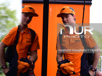 Oscar Piastri of the McLaren F1 Team is arriving in the paddock after the race of the Belgian GP, the 14th race of the Formula 1 World Champ...