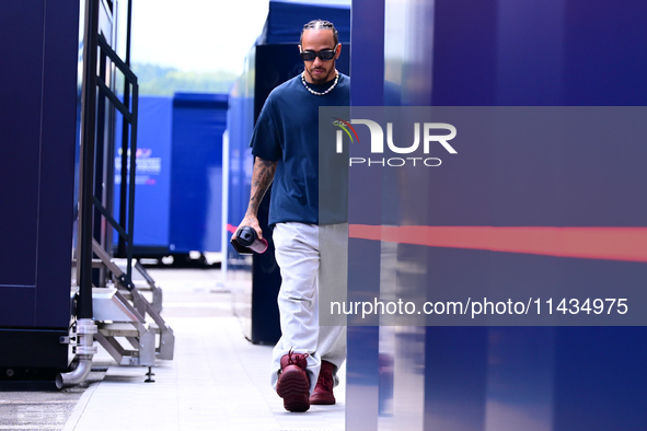 Lewis Hamilton of Mercedes-AMG Petronas F1 Team is arriving into the paddock after the race of the Belgian GP, the 14th race of the Formula...