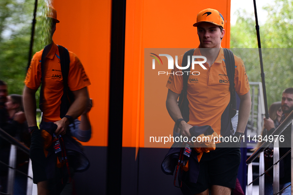 Oscar Piastri of the McLaren F1 Team is arriving in the paddock after the race of the Belgian GP, the 14th race of the Formula 1 World Champ...