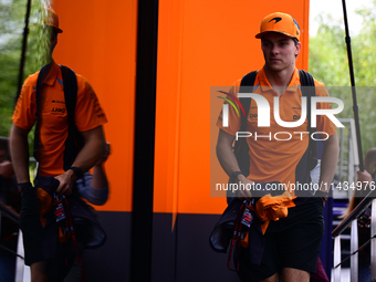 Oscar Piastri of the McLaren F1 Team is arriving in the paddock after the race of the Belgian GP, the 14th race of the Formula 1 World Champ...