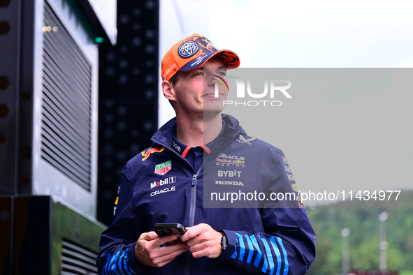 Max Verstappen of Red Bull Racing Honda is arriving in the paddock after the race of the Belgian GP, the 14th race of the Formula 1 World Ch...