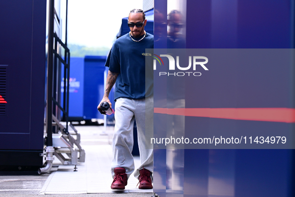 Lewis Hamilton of Mercedes-AMG Petronas F1 Team is arriving into the paddock after the race of the Belgian GP, the 14th race of the Formula...