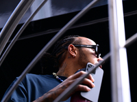 Lewis Hamilton of Mercedes-AMG Petronas F1 Team is arriving into the paddock after the race of the Belgian GP, the 14th race of the Formula...