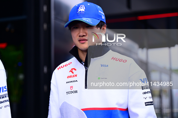 Yuki Tsunoda of Visa Cash-Up Racing Bulls is arriving into the paddock after the race of the Belgian GP, the 14th race of the Formula 1 Worl...