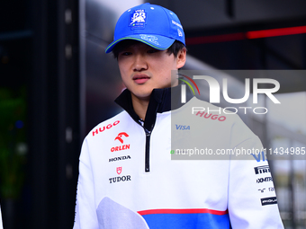 Yuki Tsunoda of Visa Cash-Up Racing Bulls is arriving into the paddock after the race of the Belgian GP, the 14th race of the Formula 1 Worl...