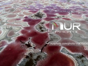 A photo is showing the view of Zhuigde Lake deep in the Badain Jaran Desert in Inner Mongolia, China, on May 4, 2020. On July 26, 2024, at t...