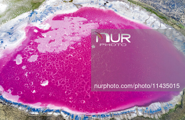 A photo taken on May 1, 2020, is showing the view of Pink Lake deep in Badain Jaran Desert in Inner Mongolia, China. On July 26, 2024, at th...