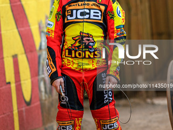 Leicester Lions' Sam Hagon is doing some warm-up exercises during the Rowe Motor Oil Premiership match between Leicester Lions and Belle Vue...