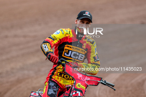 Leicester Lions' Max Fricke is riding on the parade lap during the Rowe Motor Oil Premiership match between Leicester Lions and Belle Vue Ac...