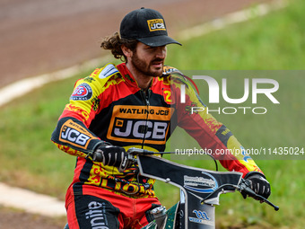 Leicester Lions' Richard Lawson is riding on the parade lap during the Rowe Motor Oil Premiership match between Leicester Lions and Belle Vu...