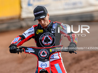 Belle Vue Aces' Ben Cook is riding on the parade lap during the Rowe Motor Oil Premiership match between Leicester Lions and Belle Vue Aces...