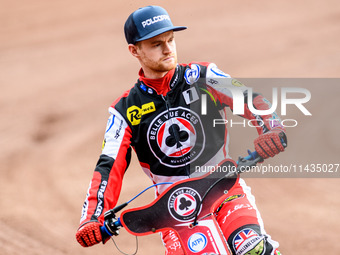 Belle Vue Aces' Brady Kurtz is riding on the parade lap during the Rowe Motor Oil Premiership match between Leicester Lions and Belle Vue Ac...