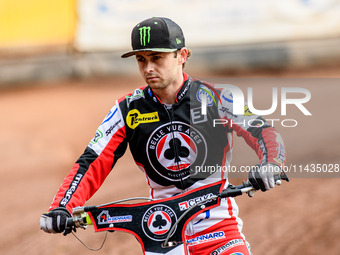 Belle Vue Aces' Jaimon Lidsey is riding on the parade lap during the Rowe Motor Oil Premiership match between Leicester Lions and Belle Vue...