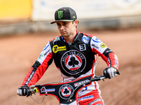 Belle Vue Aces' Jaimon Lidsey is riding on the parade lap during the Rowe Motor Oil Premiership match between Leicester Lions and Belle Vue...