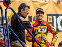 Belle Vue Aces' Team Manager Mark Lemon (left) is chatting with fellow Aussie Leicester Lions' Sam Masters during the Rowe Motor Oil Premier...