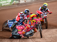 During the Rowe Motor Oil Premiership match between Leicester Lions and Belle Vue Aces at the Pidcock Motorcycles Arena in Leicester, Englan...