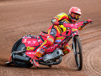 Leicester Lions' Max Fricke is in action during the Rowe Motor Oil Premiership match between Leicester Lions and Belle Vue Aces at the Pidco...