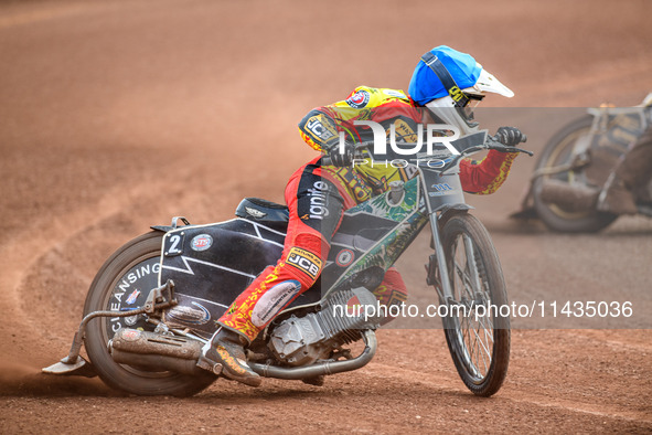 Leicester Lions' Richard Lawson is in action during the Rowe Motor Oil Premiership match between Leicester Lions and Belle Vue Aces at the P...