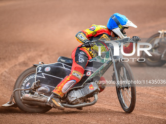 Leicester Lions' Richard Lawson is in action during the Rowe Motor Oil Premiership match between Leicester Lions and Belle Vue Aces at the P...