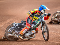 Leicester Lions' Richard Lawson is in action during the Rowe Motor Oil Premiership match between Leicester Lions and Belle Vue Aces at the P...