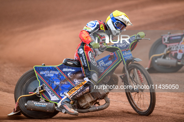 Belle Vue Aces' Jake Mulford is in action during the Rowe Motor Oil Premiership match between Leicester Lions and Belle Vue Aces at the Pidc...