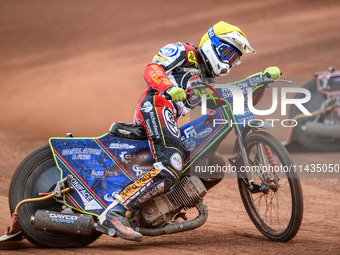 Belle Vue Aces' Jake Mulford is in action during the Rowe Motor Oil Premiership match between Leicester Lions and Belle Vue Aces at the Pidc...