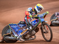 Belle Vue Aces' Jake Mulford is in action during the Rowe Motor Oil Premiership match between Leicester Lions and Belle Vue Aces at the Pidc...