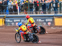 Leicester Lions' Luke Becker is chasing Leicester Lions' teammate Sam Masters in red during the Rowe Motor Oil Premiership match between Lei...