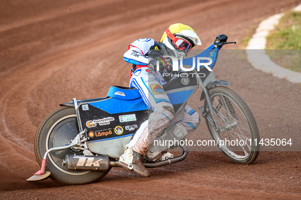 Belle Vue Aces' Antti Vuolas is in action during the Rowe Motor Oil Premiership match between Leicester Lions and Belle Vue Aces at the Pidc...