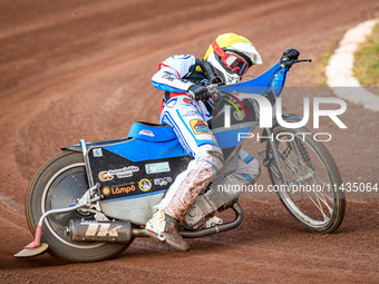 Belle Vue Aces' Antti Vuolas is in action during the Rowe Motor Oil Premiership match between Leicester Lions and Belle Vue Aces at the Pidc...