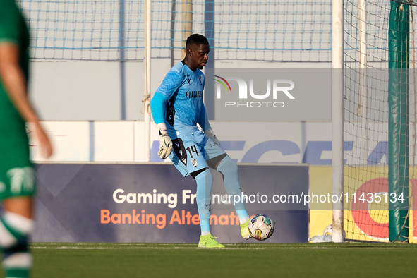 Bruno Varela, goalkeeper and captain of Vitoria SC, is in action during the UEFA Europa Conference League, Second Qualifying Round, 1st Leg...