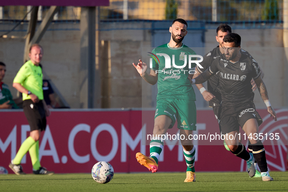 Tiago Silva (R) of Vitoria SC is in action during the UEFA Europa Conference League, Second Qualifying Round, 1st Leg soccer match between F...