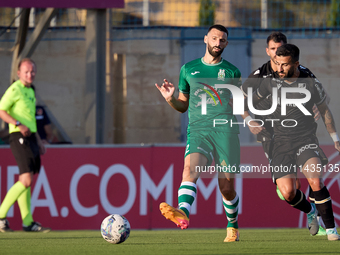 Tiago Silva (R) of Vitoria SC is in action during the UEFA Europa Conference League, Second Qualifying Round, 1st Leg soccer match between F...