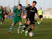 Nelson Oliveira (R) of Vitoria SC is being closely followed by Alejandro Garzia (L) of Floriana during the UEFA Europa Conference League, Se...