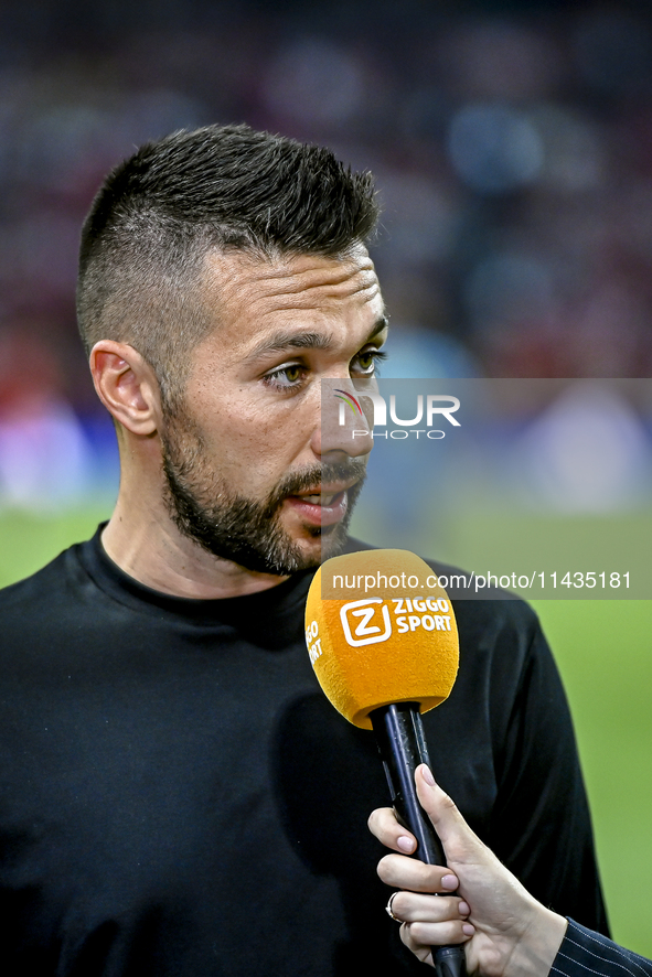 Ajax trainer Francesco Farioli is coaching during the match Ajax vs. Vojvodina at the Johan Cruijff ArenA for the UEFA Europa League Second...