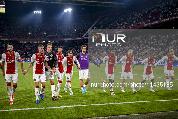 Ajax players Josip Sutalo, Jordan Henderson, Jakov Medic, Steven Berghuis, Mika Godts, Benjamin Tahirovic, Jorrel Hato, Kenneth Taylor, Carl...