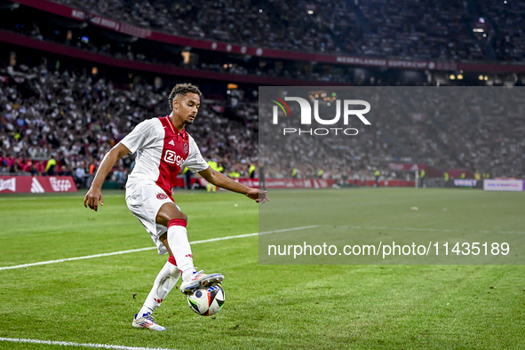 Ajax player Devyne Rensch is playing during the match Ajax vs. Vojvodina at the Johan Cruijff ArenA for the UEFA Europa League Second qualif...